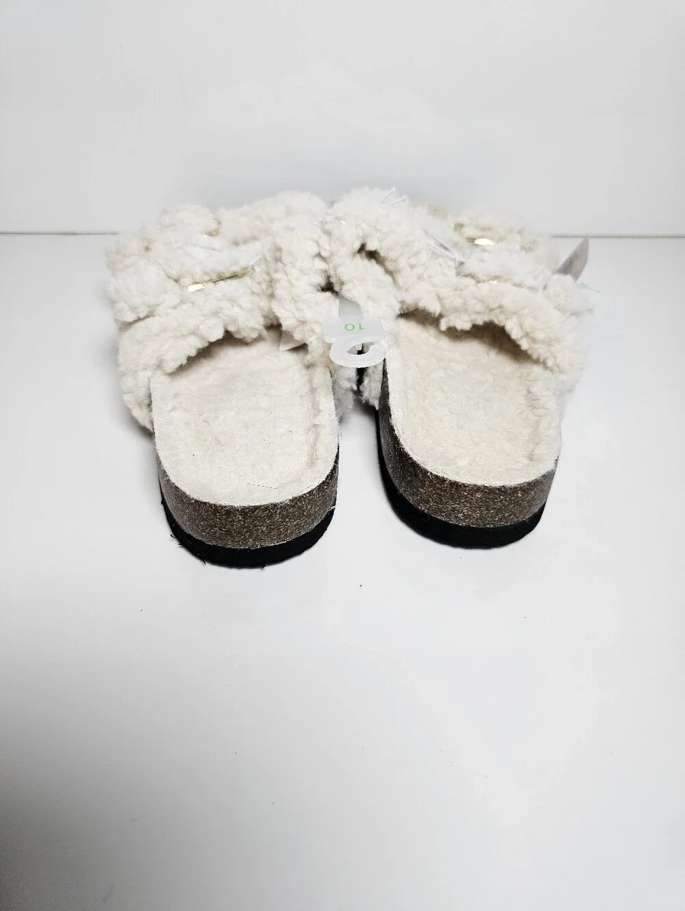 Auden Faux Fur Double Strap Buckle Slippers - Cream - Women's Size 10 - NWT